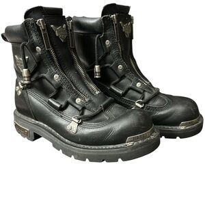 Harley-Davidson Women’s Brake Light Black Leather Motorcycle Boots with Logos